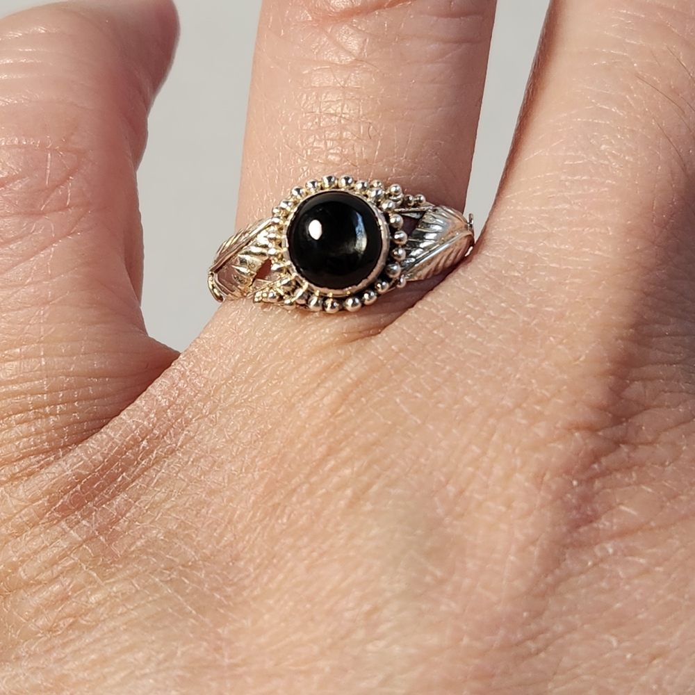 Semi VTG Natural Black Star Diopside 925 Scroll Filigree Ring Sz 6 - Picture 3 of 11